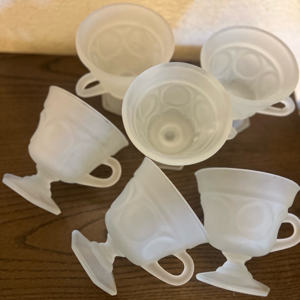 Vintage coffee dessert punch cups Indiana Tiara provincial white frosted mug set